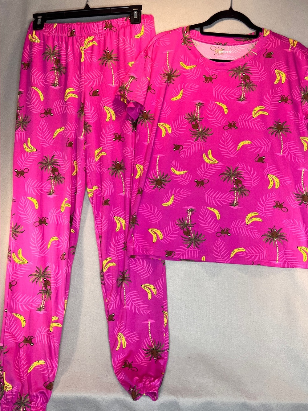 Joyspun Purple Jungle Print Pajamas PJs Small Short Sleeve Joggers Monkeys